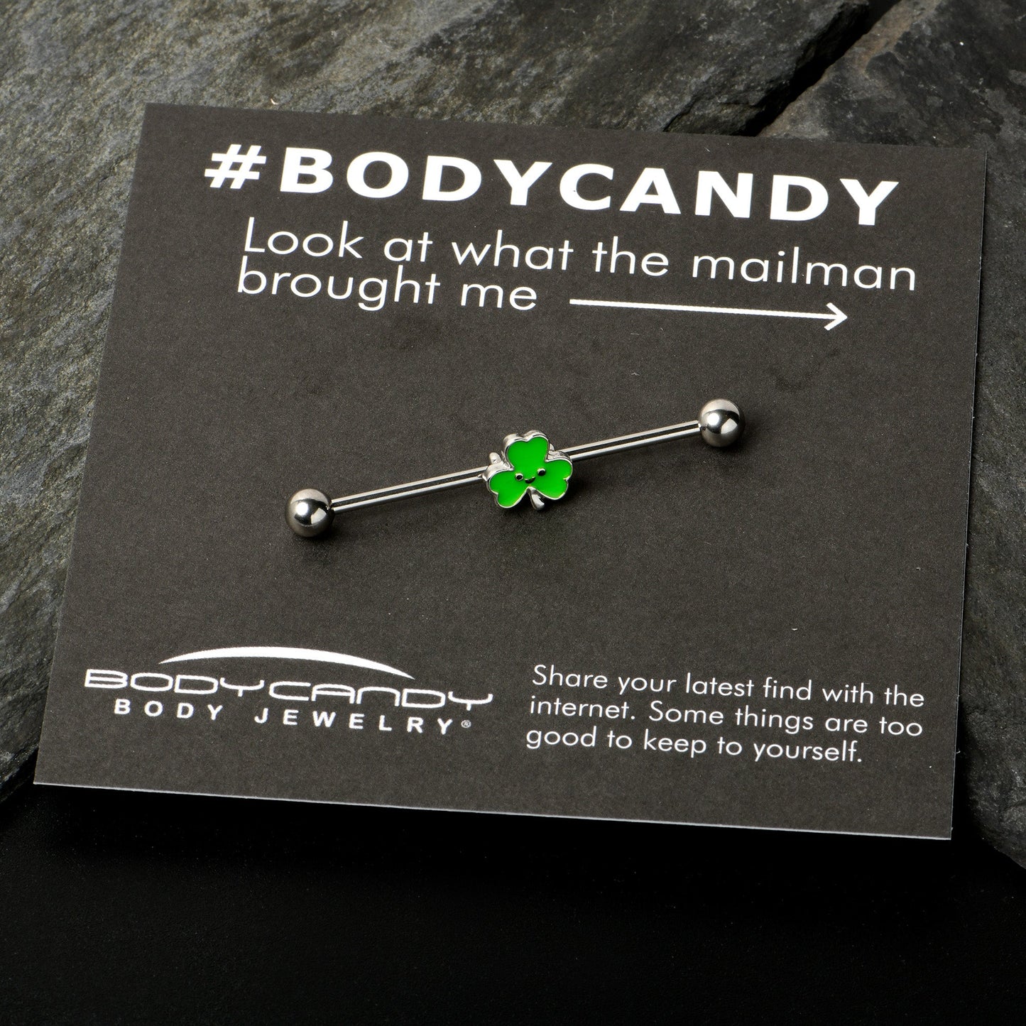 14G Sweet Happy Shamrock St Patricks Industrial Barbell 38mm