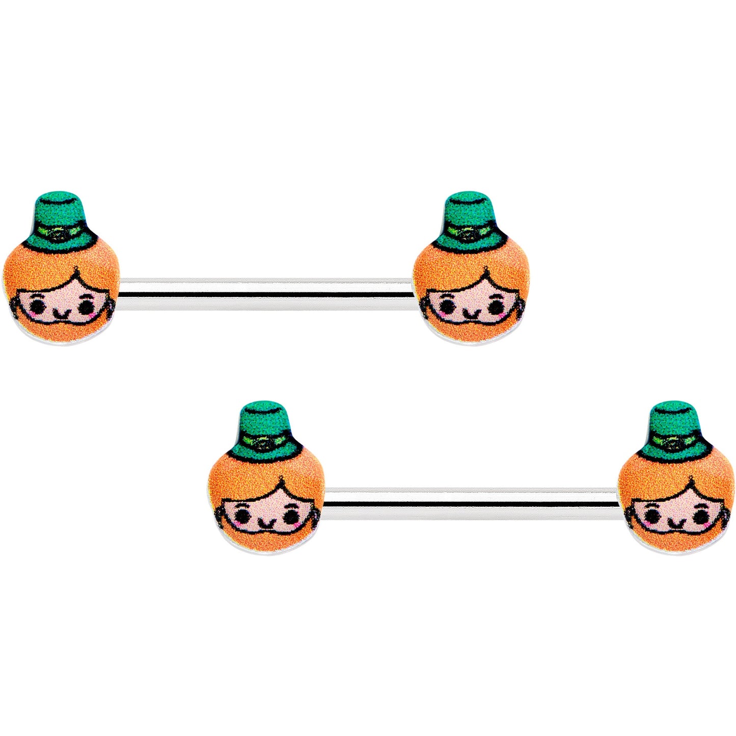 14G 9/16 Sweet Happy Leprechaun St Patricks Day Nipple Ring Set