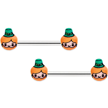 14G 9/16 Sweet Happy Leprechaun St Patricks Day Nipple Ring Set