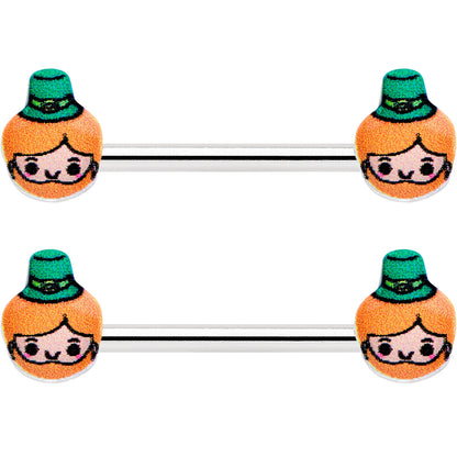 14G 9/16 Sweet Happy Leprechaun St Patricks Day Nipple Ring Set