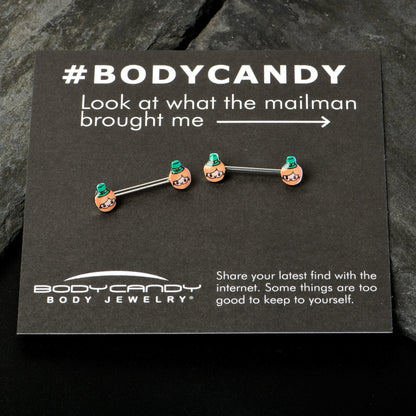 14G 9/16 Sweet Happy Leprechaun St Patricks Day Nipple Ring Set
