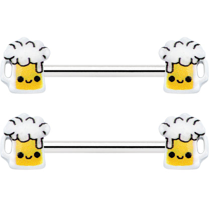 14G 9/16 Sweet Happy Beer St Patricks Barbell Nipple Ring Set