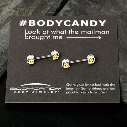 14G 9/16 Sweet Happy Beer St Patricks Barbell Nipple Ring Set