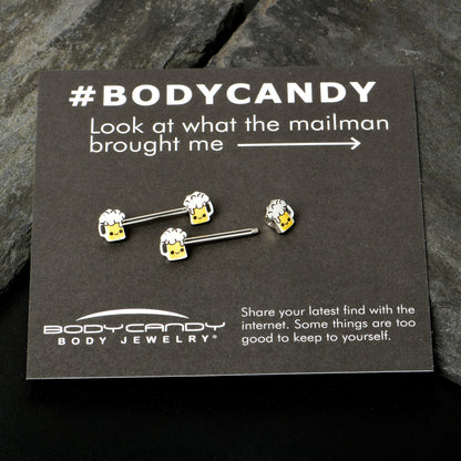 14G 9/16 Sweet Happy Beer St Patricks Barbell Nipple Ring Set