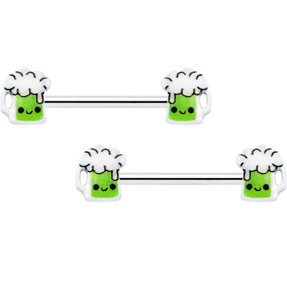 14G 9/16 Sweet Happy Green Beer St Patricks Day Nipple Ring Set