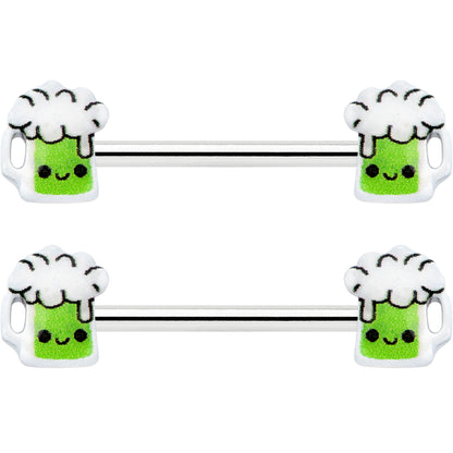 14G 9/16 Sweet Happy Green Beer St Patricks Day Nipple Ring Set