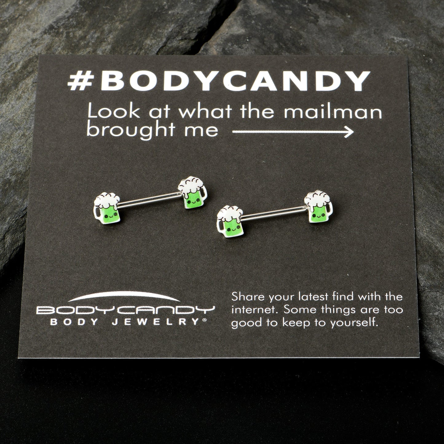 14G 9/16 Sweet Happy Green Beer St Patricks Day Nipple Ring Set