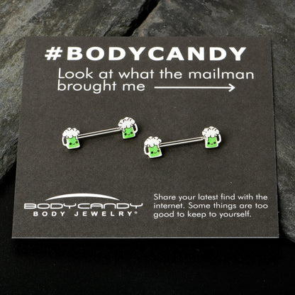 14G 9/16 Sweet Happy Green Beer St Patricks Day Nipple Ring Set