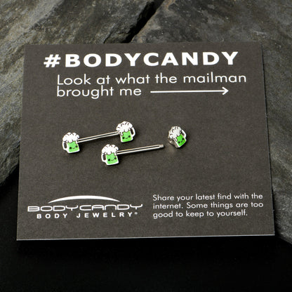 14G 9/16 Sweet Happy Green Beer St Patricks Day Nipple Ring Set