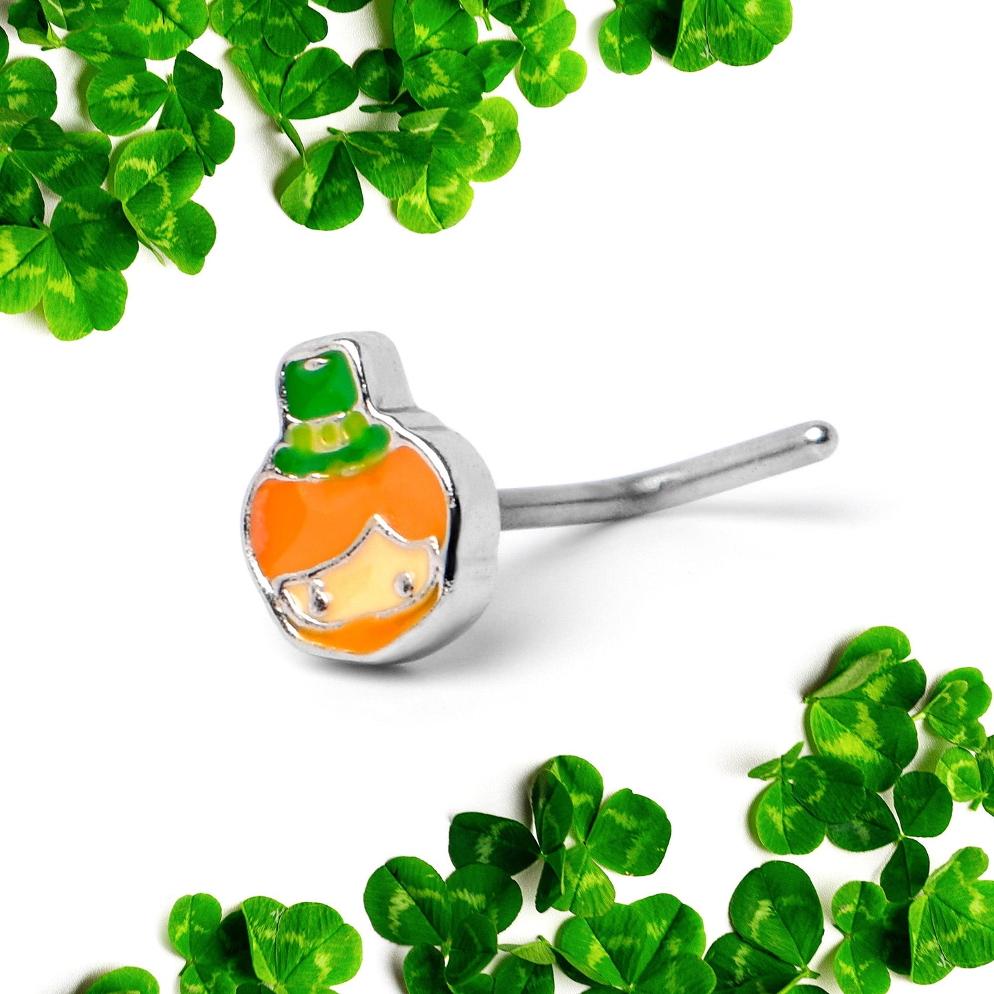 20G 7mm Sweet Happy Leprechaun St Patricks L Shape Nose Ring