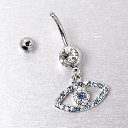 Blue Clear Gem Wide Eye Dangle Belly Ring