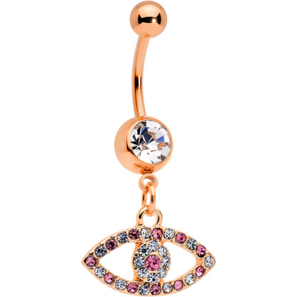 Pink Clear Gem Rose Gold Tone Wide Eye Dangle Belly Ring