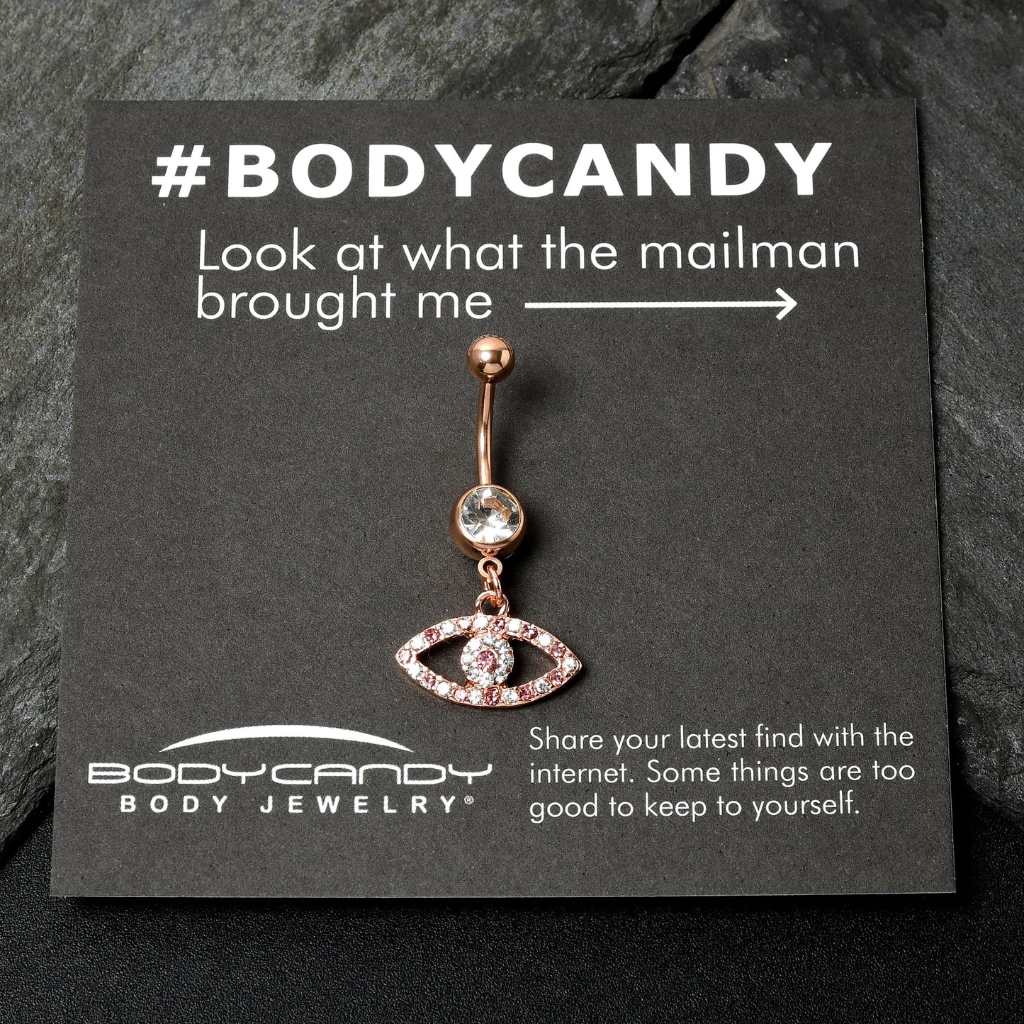 Pink Clear Gem Rose Gold Tone Wide Eye Dangle Belly Ring