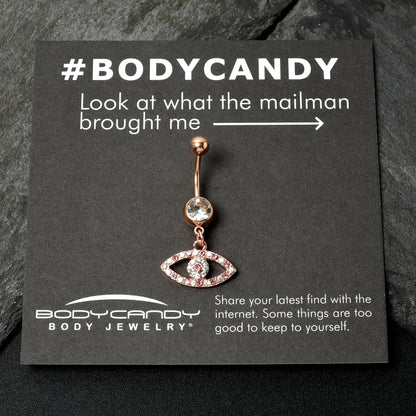 Pink Clear Gem Rose Gold Tone Wide Eye Dangle Belly Ring