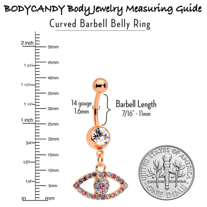 Pink Clear Gem Rose Gold Tone Wide Eye Dangle Belly Ring