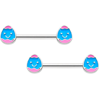 14G 9/16  Blue Pink Celebration Easter Egg Barbell Nipple Ring Set