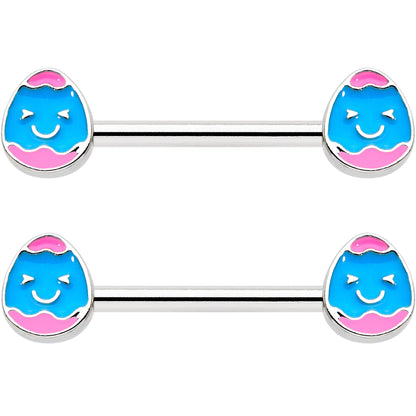 14G 9/16  Blue Pink Celebration Easter Egg Barbell Nipple Ring Set