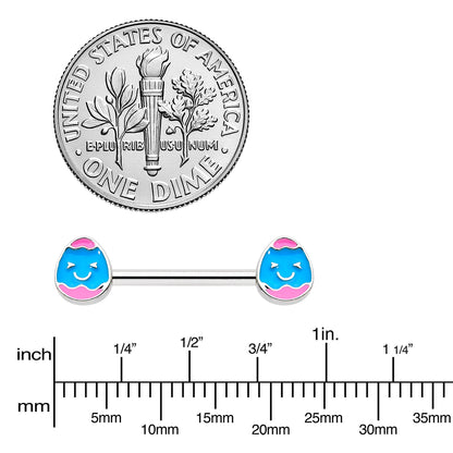 14G 9/16  Blue Pink Celebration Easter Egg Barbell Nipple Ring Set