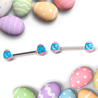 14G 9/16  Blue Pink Celebration Easter Egg Barbell Nipple Ring Set