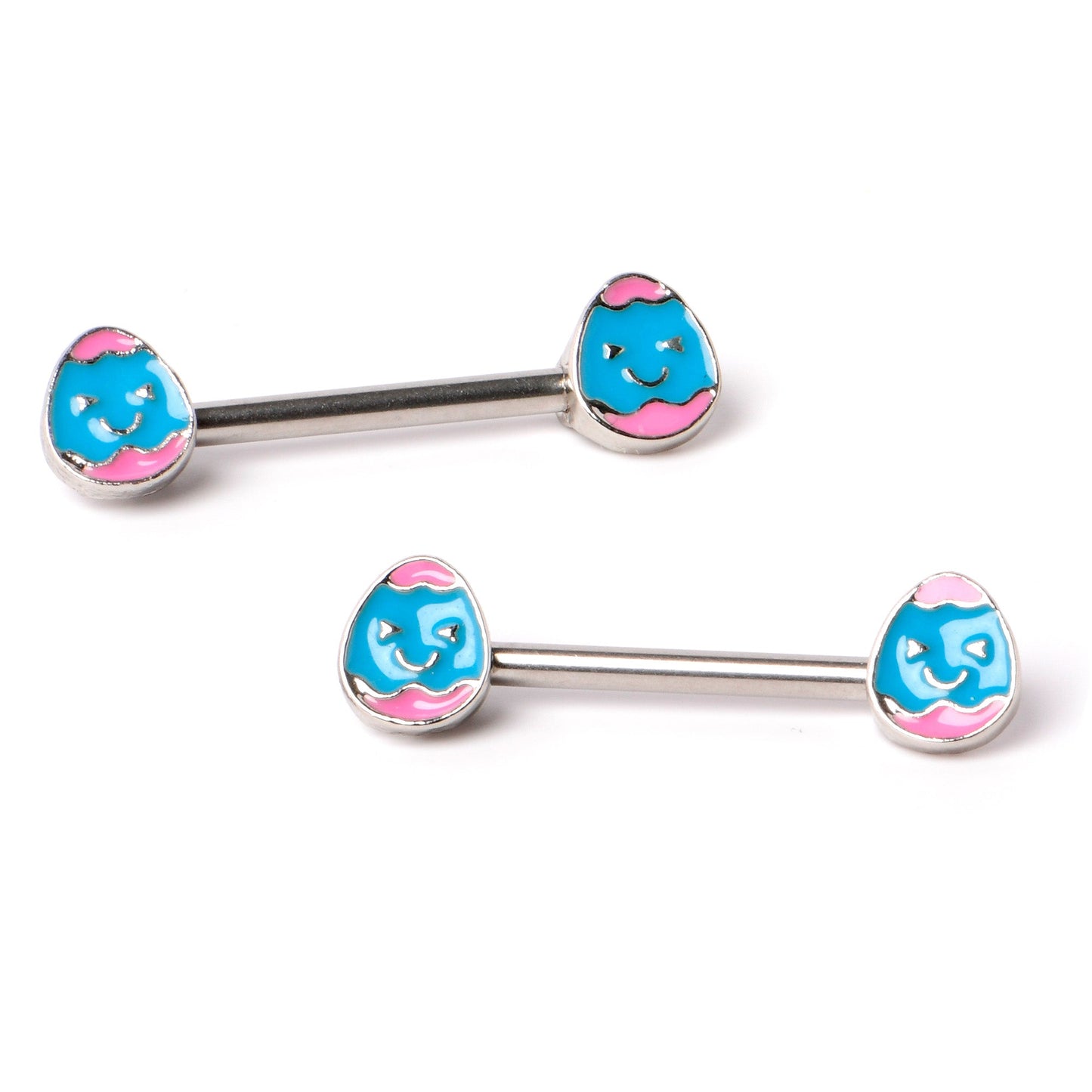 14G 9/16  Blue Pink Celebration Easter Egg Barbell Nipple Ring Set