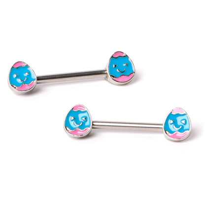14G 9/16  Blue Pink Celebration Easter Egg Barbell Nipple Ring Set