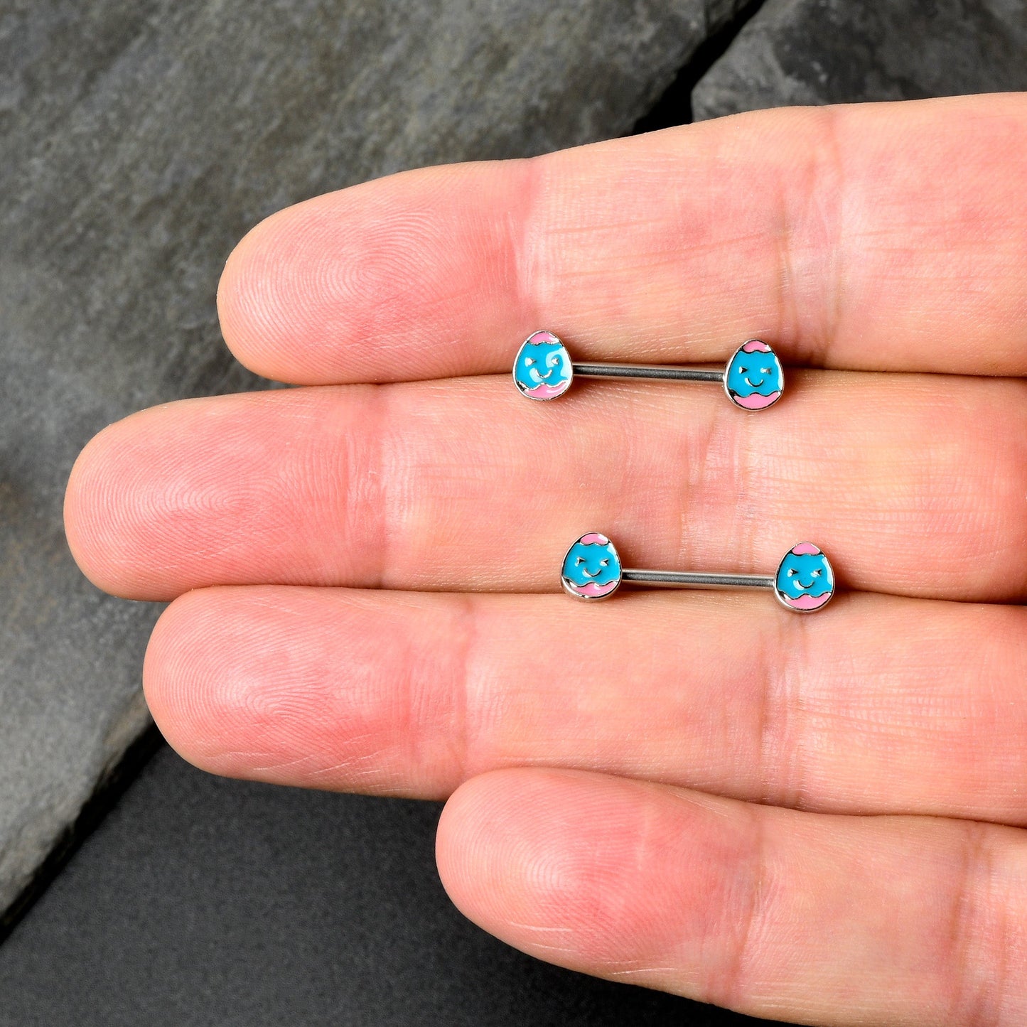 14G 9/16  Blue Pink Celebration Easter Egg Barbell Nipple Ring Set