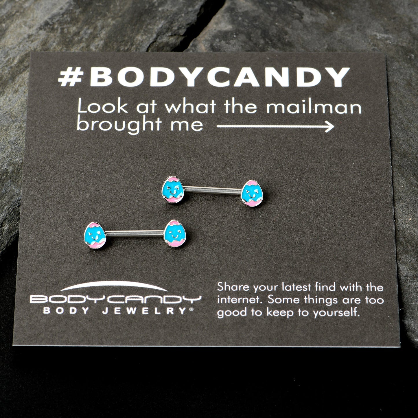 14G 9/16  Blue Pink Celebration Easter Egg Barbell Nipple Ring Set