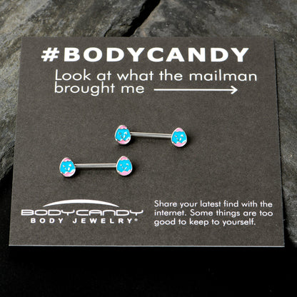 14G 9/16  Blue Pink Celebration Easter Egg Barbell Nipple Ring Set