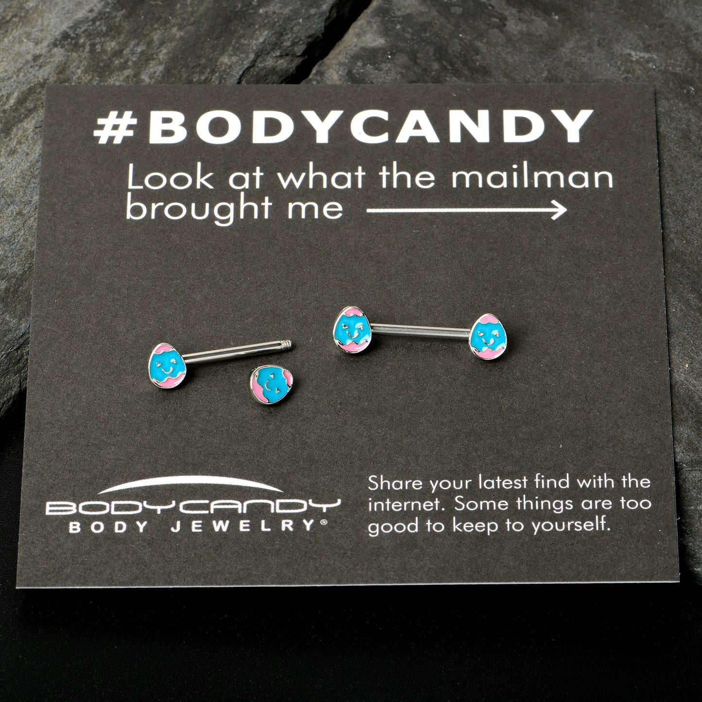 14G 9/16  Blue Pink Celebration Easter Egg Barbell Nipple Ring Set