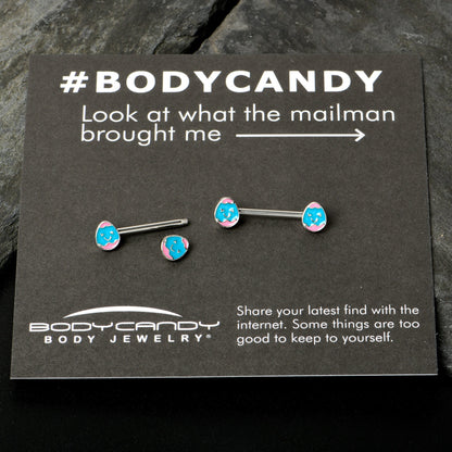 14G 9/16  Blue Pink Celebration Easter Egg Barbell Nipple Ring Set