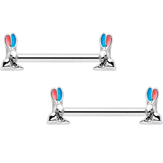 14G 9/16 Easter Bunny Blue Red Ears Barbell Nipple Ring Set