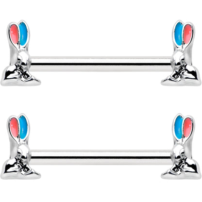 14G 9/16 Easter Bunny Blue Red Ears Barbell Nipple Ring Set
