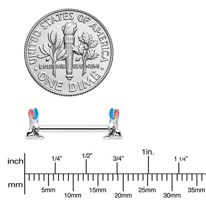 14G 9/16 Easter Bunny Blue Red Ears Barbell Nipple Ring Set