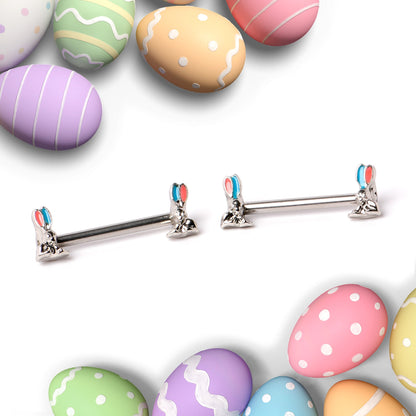 14G 9/16 Easter Bunny Blue Red Ears Barbell Nipple Ring Set