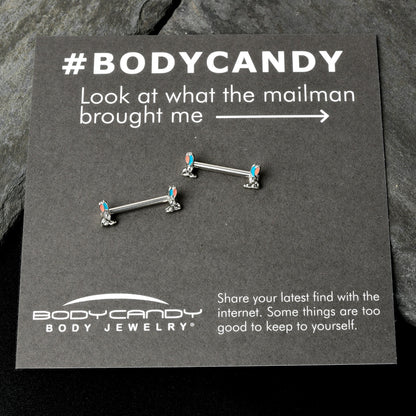 14G 9/16 Easter Bunny Blue Red Ears Barbell Nipple Ring Set