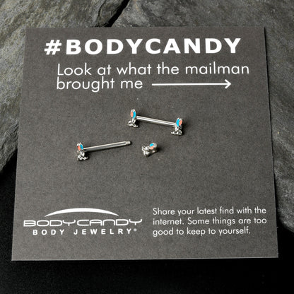 14G 9/16 Easter Bunny Blue Red Ears Barbell Nipple Ring Set