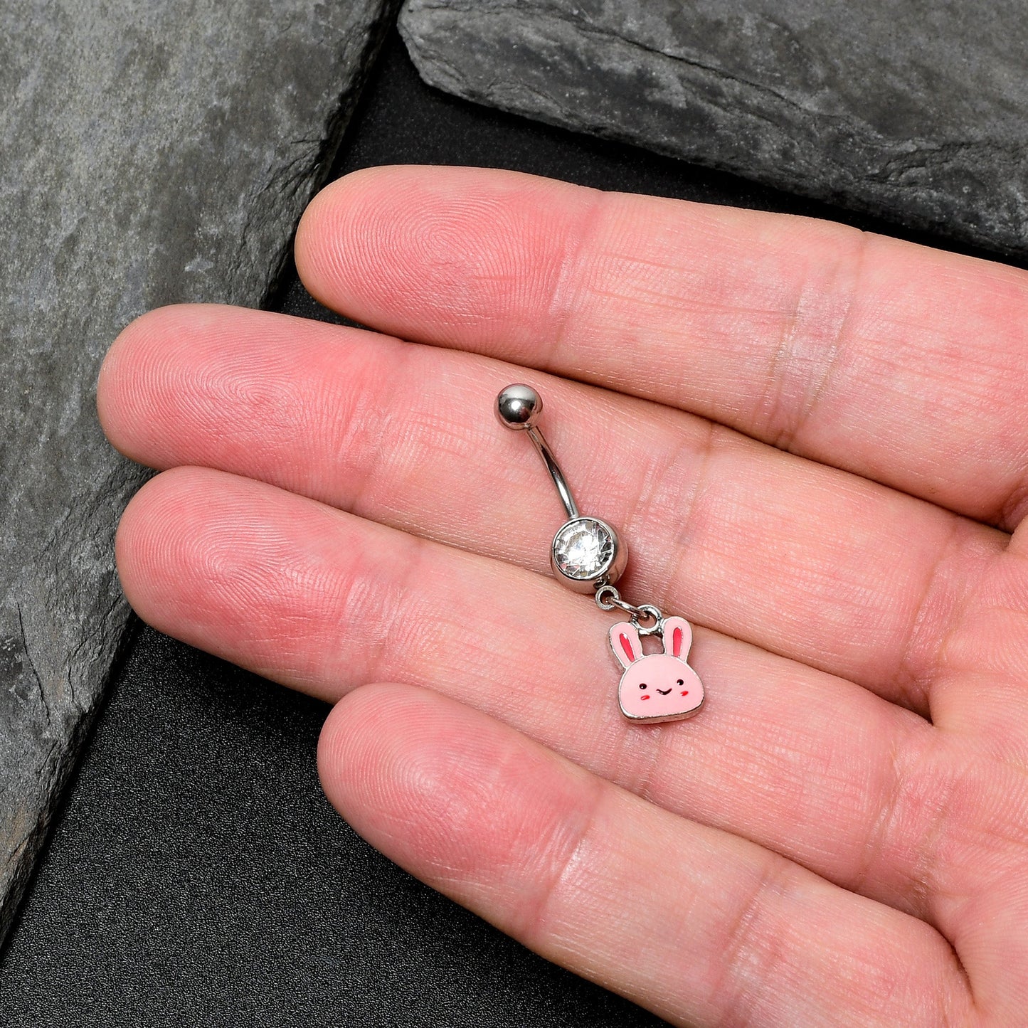 Clear Gem Kawaii Cutie Easter Bunny Dangle Belly Ring