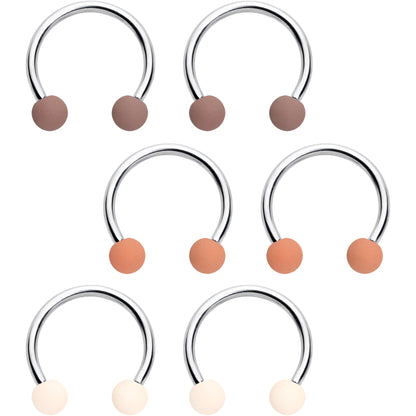 16G 3/8 Matte Brown Peach Cream Horseshoe Circular Barbell Set of 6