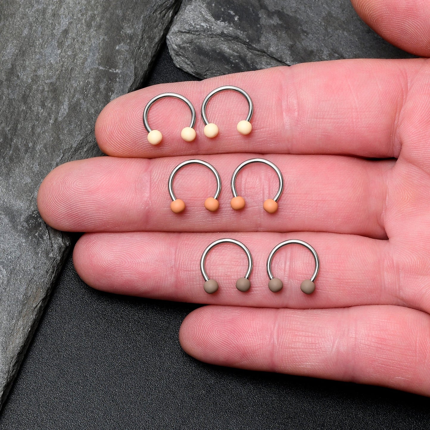 16G 3/8 Matte Brown Peach Cream Horseshoe Circular Barbell Set of 6