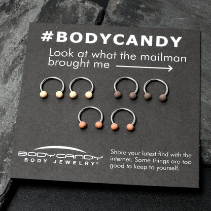 16G 3/8 Matte Brown Peach Cream Horseshoe Circular Barbell Set of 6