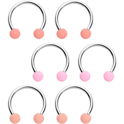 16G 3/8 Matte Pinks Peach Horseshoe Circular Barbell Set of 6