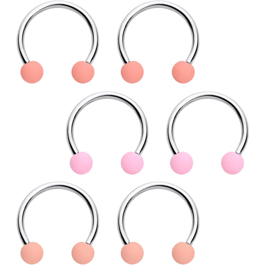 16G 3/8 Matte Pinks Peach Horseshoe Circular Barbell Set of 6