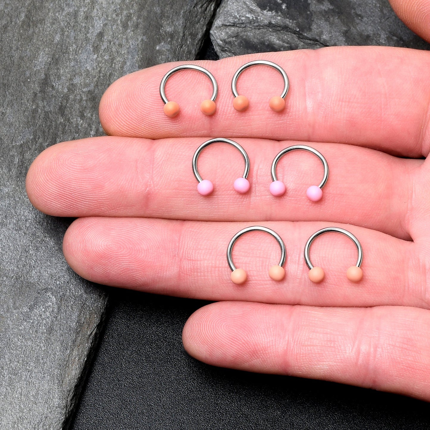 16G 3/8 Matte Pinks Peach Horseshoe Circular Barbell Set of 6