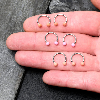 16G 3/8 Matte Pinks Peach Horseshoe Circular Barbell Set of 6