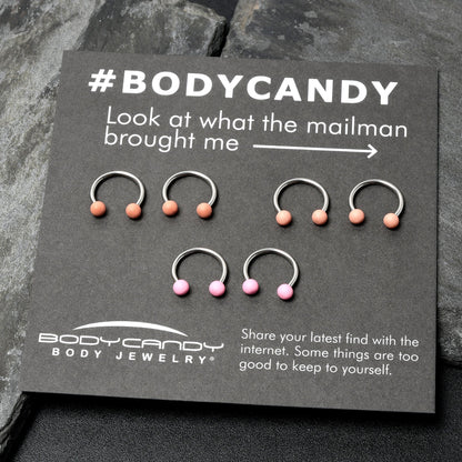 16G 3/8 Matte Pinks Peach Horseshoe Circular Barbell Set of 6