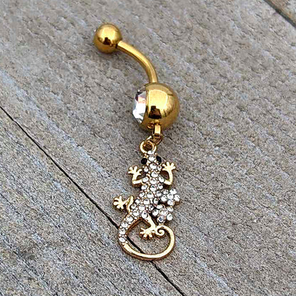 Clear Gem Gold Tone Luscious Lizard Dangle Belly Ring