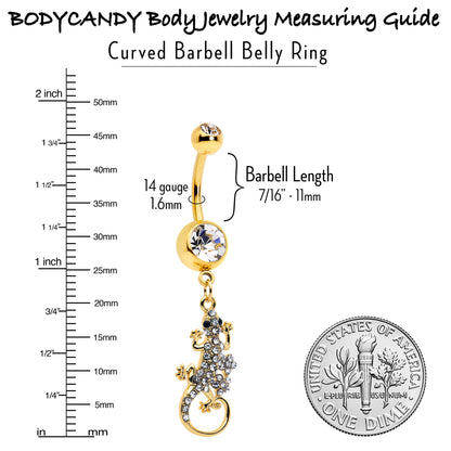 Clear Gem Gold Tone Luscious Lizard Dangle Belly Ring