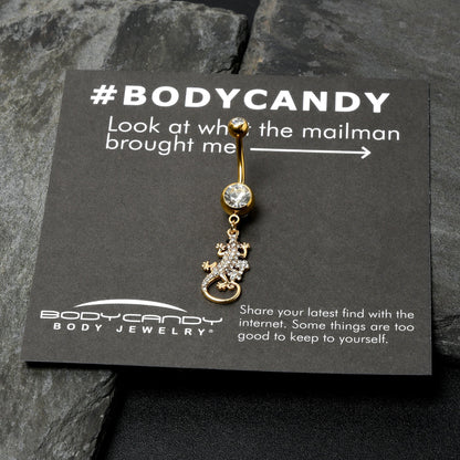 Clear Gem Gold Tone Luscious Lizard Dangle Belly Ring