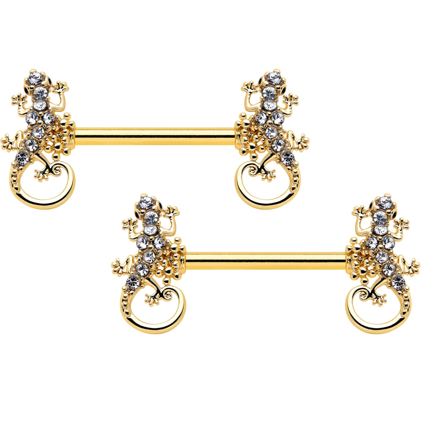 14G 9/16 Clear Gem Gold Hue Luscious Lizard Barbell Nipple Ring Set