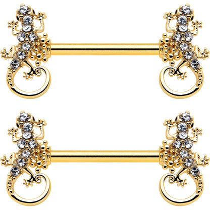 14G 9/16 Clear Gem Gold Hue Luscious Lizard Barbell Nipple Ring Set